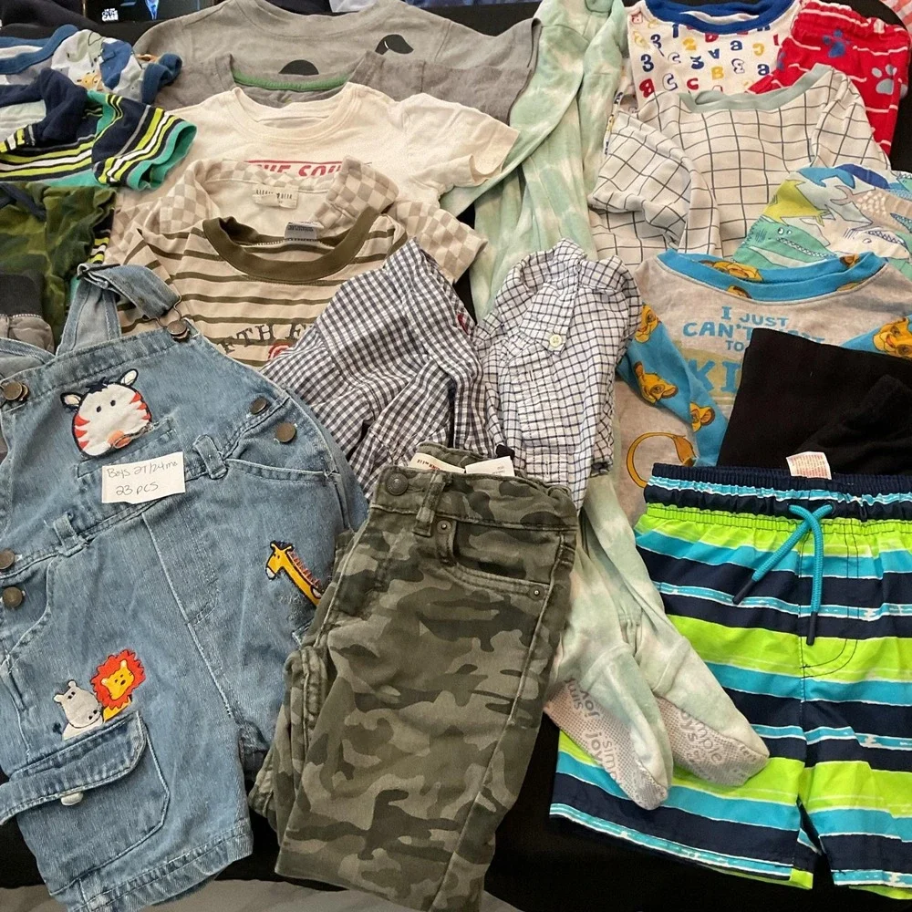 Mixed Brands 23pc Clothes Lot Boys 2T/24M Multicolor Disney Camo Swim Overalls